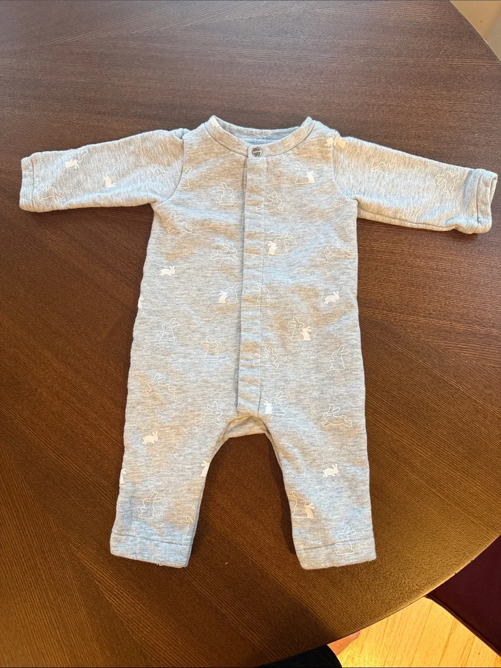 Jacadi Light Gray Baby Jumpsuit with Subtle White Animal Motif - Picture 1 of 3
